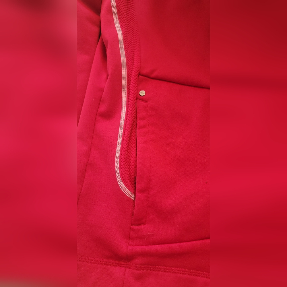Solid Red Zip Up Jacket With Some White Striping … - image 3